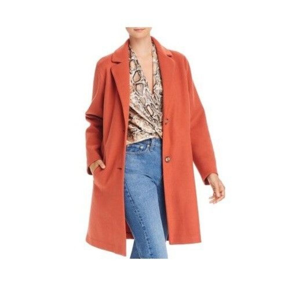 Aqua Womens L Dusty Orange Collared Long Coat Jacket PREOWNED AX21